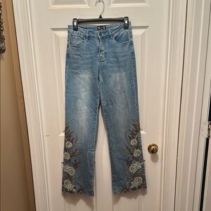 A.Z.I Embroidered Blue Straight Leg Jeans - size 2.